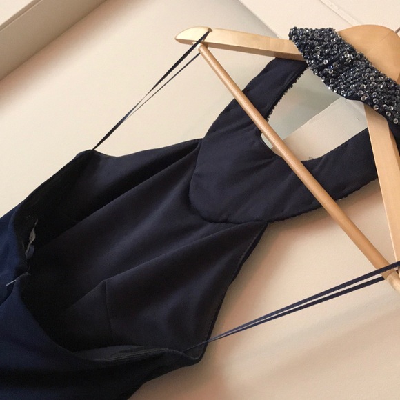 JS Boutique Navy Dress w Sequin/Beaded Collar, 6 - Picture 6 of 8